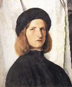 Lorenzo Lotto Portrait of a young man against a white curtain oil painting picture wholesale